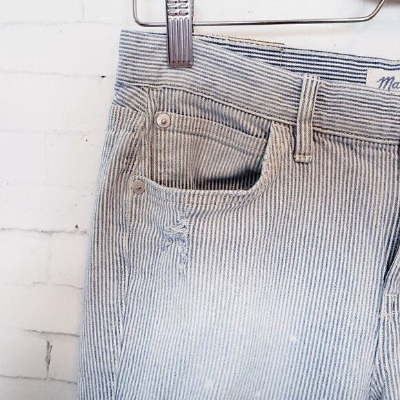 Madewell Hickory Stripe Jeans Size 25 Blue White Distressed Slim Straight - Picture 5 of 12